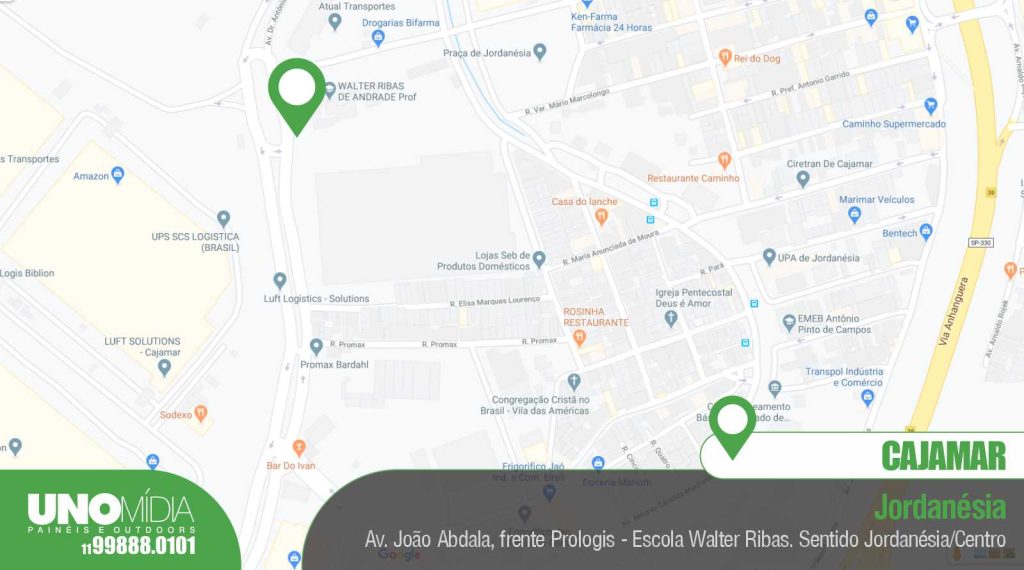 Outdoor em Jordanésia, Av. João Abdala, frente Prologis - Escola Walter Ribas. Sentido Jordanésia/Centro