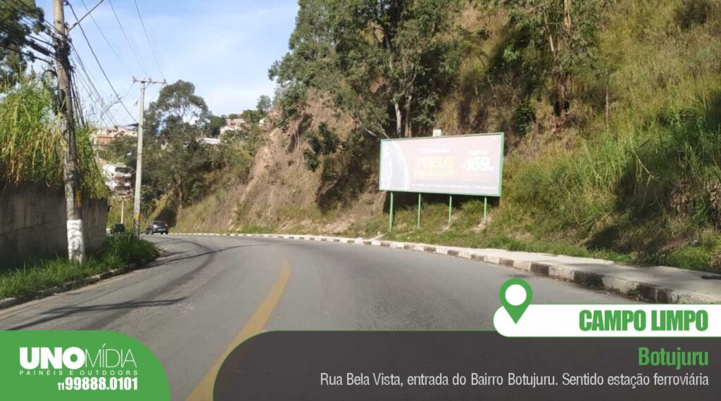 Outdoor da Unomídia em Campo Limpo Paulista, localizado na Rua Bela Vista, entrada do Bairro Botujuru, sentido estação ferroviária.