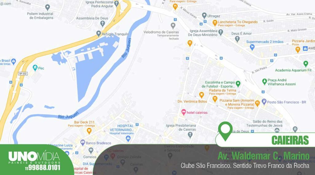 Outdoor da Unomídia em Caieiras, mapa localizado próximo ao Clube São Francisco, sentido Trevo Franco da Rocha.