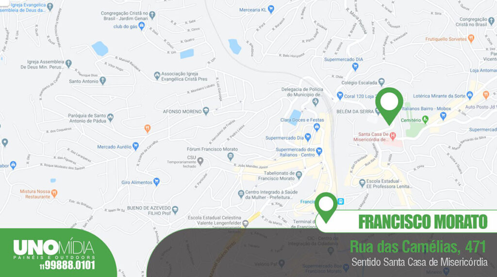 Outdoor da Unomídia localizado na Rua das Camélias, 471, em Francisco Morato, sentido Santa Casa de Misericórdia.