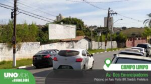 Outdoor da Unomídia em Campo Limpo Paulista, localizado na Avenida dos Emancipadores, próximo ao Auto Posto BR, sentido Prefeitura.