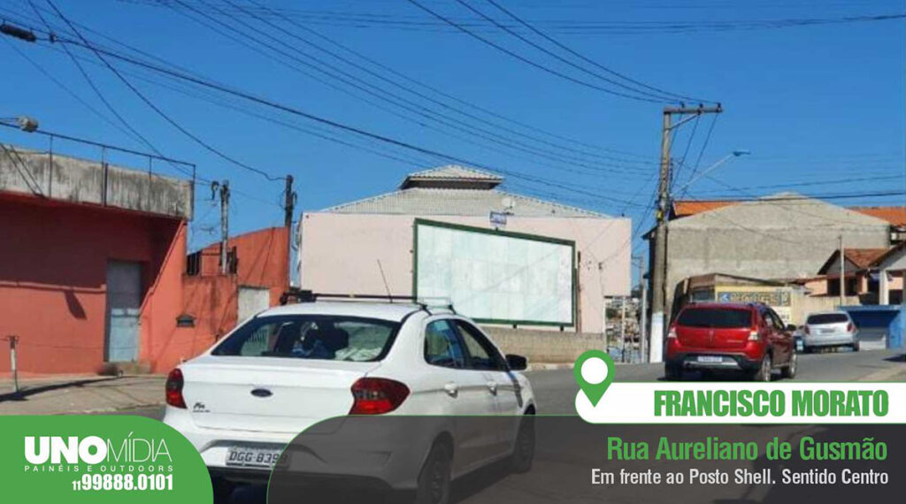 Outdoor da Unomídia localizado na Rua Aureliano de Gusmão, em frente ao Posto Shell, sentido centro de Francisco Morato.