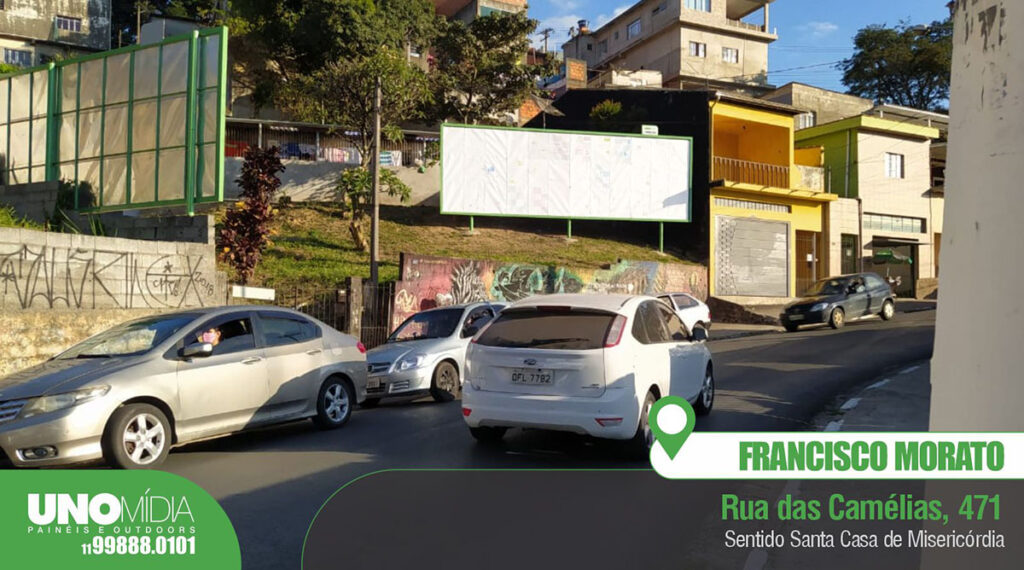 Outdoor da Unomídia localizado na Rua das Camélias, 471, em Francisco Morato, sentido Santa Casa de Misericórdia.
