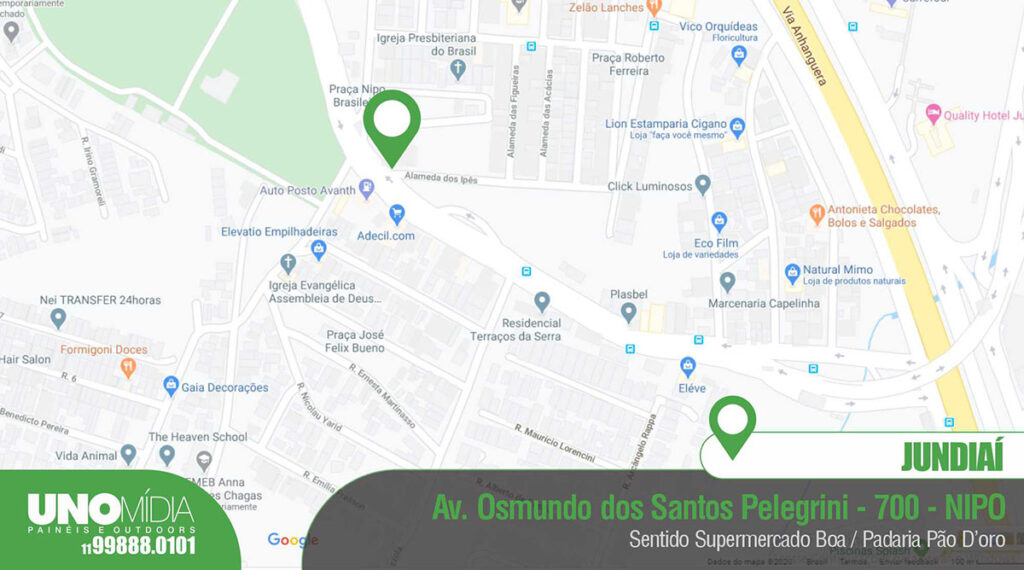 Mapa Outdoor localizado na Avenida Osmundo dos Santos Pelegrini, nº 700, no bairro Nipo, em Jundiaí, sentido Supermercado Boa e Padaria Pão D’oro.