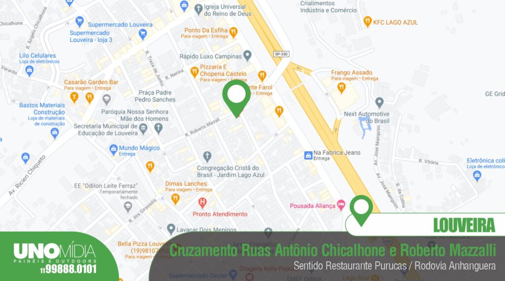 Mapa Outdoor em Louveira – Ruas Antônio Chicalhone e Roberto Mazzalli | Unomídia