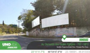 Outdoor da Unomídia em Jundiaí, localizado na Av. Osmundo dos Santos Pelegrini, 700 – Nipo, sentido Supermercado Boa e Padaria Pão D’oro.