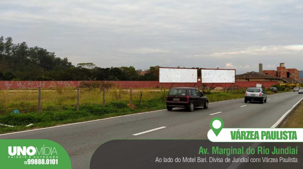 Outdoor da Unomídia em Várzea Paulista, localizado na Avenida Marginal do Rio Jundiaí, ao lado do Motel Bari, na divisa com Jundiaí.