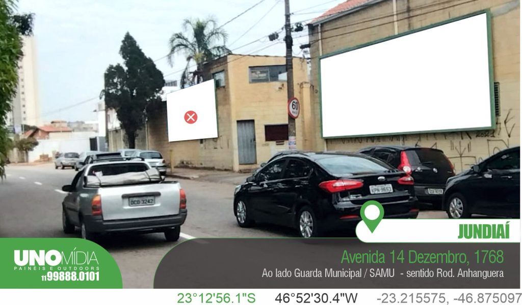 Outdoor localizado Avenida 14 Dezembro, 1768. Ao lado da Guarda Municipal de Jundiaí / SAMU - sentido Rod. Anhanguera, com alto fluxo de veículos.