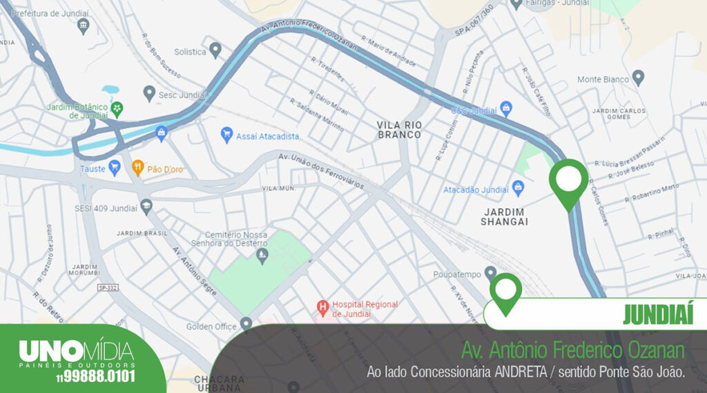 Conjunto de outdoors localizados na Avenida Antônio Frederico Ozanam, ao lado da concessionária Andreta, sentido Ponte São João, em Jundiaí.