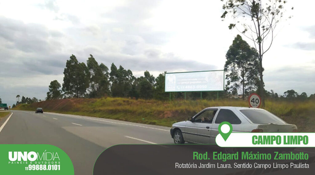 Outdoor da Unomídia em Campo Limpo Paulista, localizado na Rodovia Edgard Máximo Zambotto, na rotatória do Jardim Laura, sentido Campo Limpo Paulista.