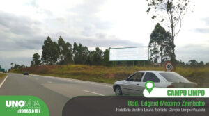 Outdoor da Unomídia em Campo Limpo Paulista, localizado na Rodovia Edgard Máximo Zambotto, na rotatória do Jardim Laura, sentido Campo Limpo Paulista.