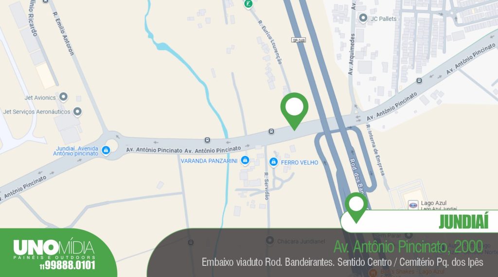 Outdoor localizado na Av. Antônio Pincinato, 2000 , com alto fluxo de veículos. Embaixo viaduto Rod. Bandeirantes. Sentido Centro / Cemitério Pq. dos Ipês