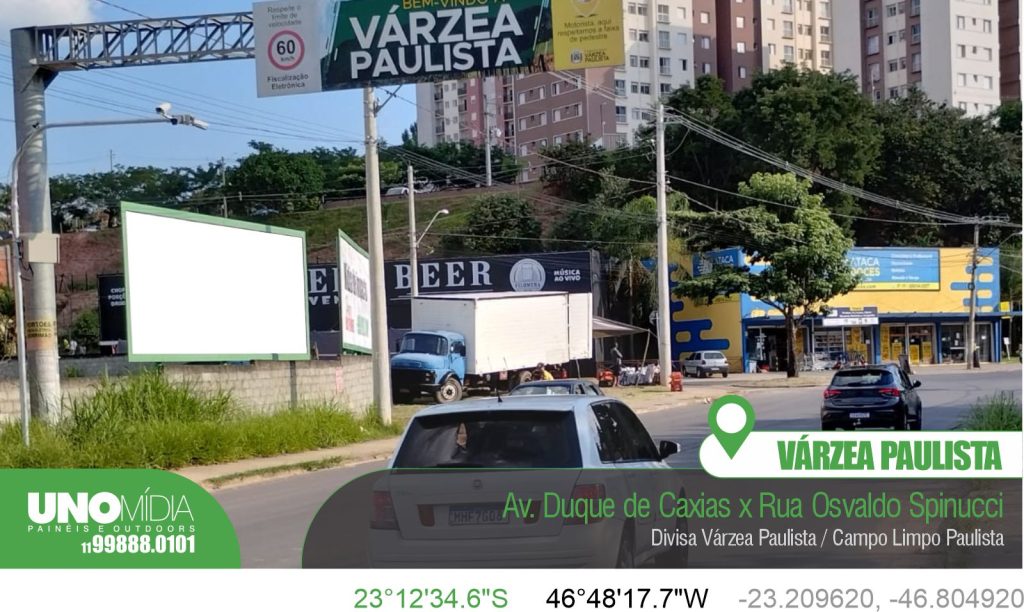 Outdoor localizado Av. Duque de Caxias x Rua Osvaldo Spinucci. Divisa Várzea Paulista / Campo Limpo Paulista