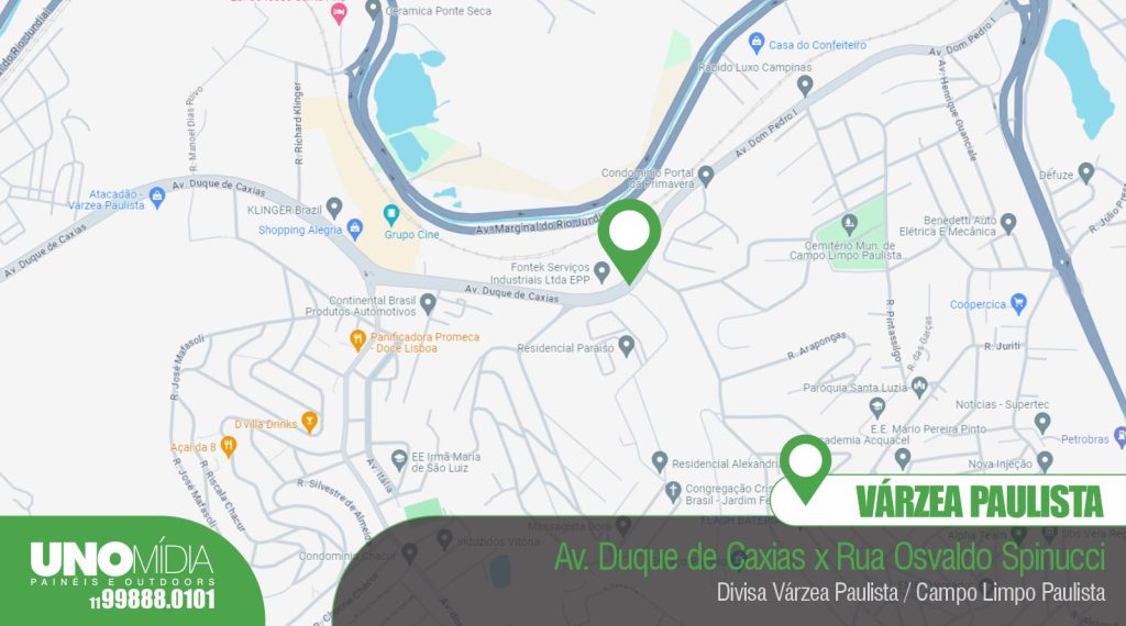 Outdoor localizado Av. Duque de Caxias x Rua Osvaldo Spinucci. Divisa Várzea Paulista / Campo Limpo Paulista