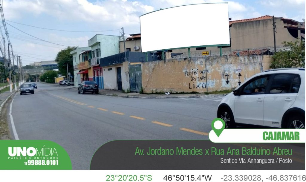 Outdoor localizado Av. Jordano Mendes x Rua Ana Balduíno Abreu. Sentido Via Anhanguera / Posto