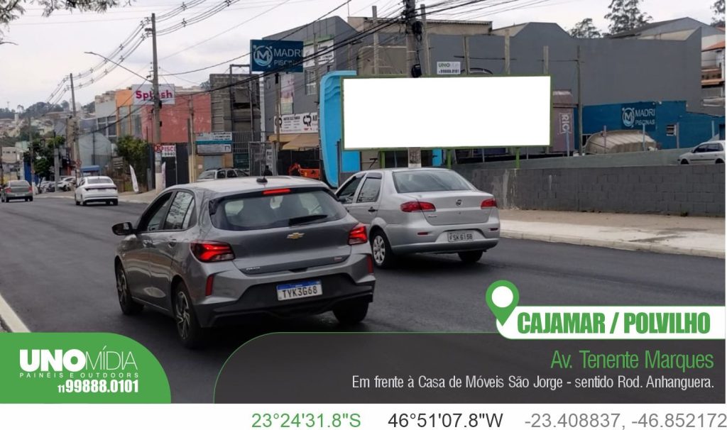 Outdoor localizado na Av. Tenente Marques, em frente à Casa de Móveis São Jorge, Cajamar/Polvilho