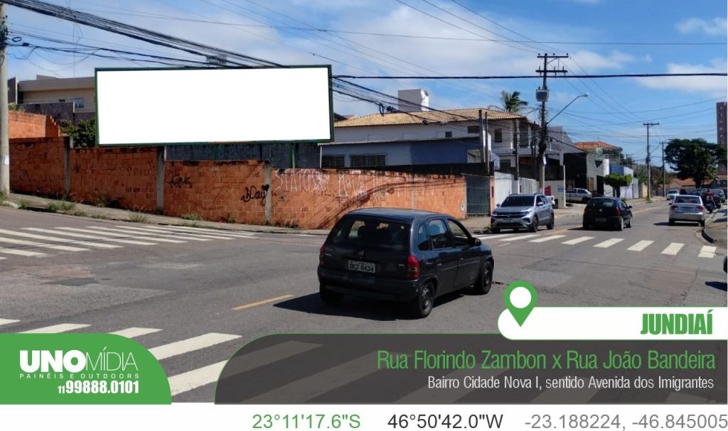 Outdoor localizado na Rua Florindo Zambon x Rua João Bandeira, Cidade Nova I, em Jundiaí, sentido Av. dos Imigrantes
