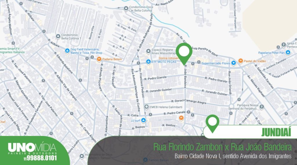 Mapa de localização do outdoor na Rua Florindo Zambon x Rua João Bandeira, Cidade Nova I, Jundiaí