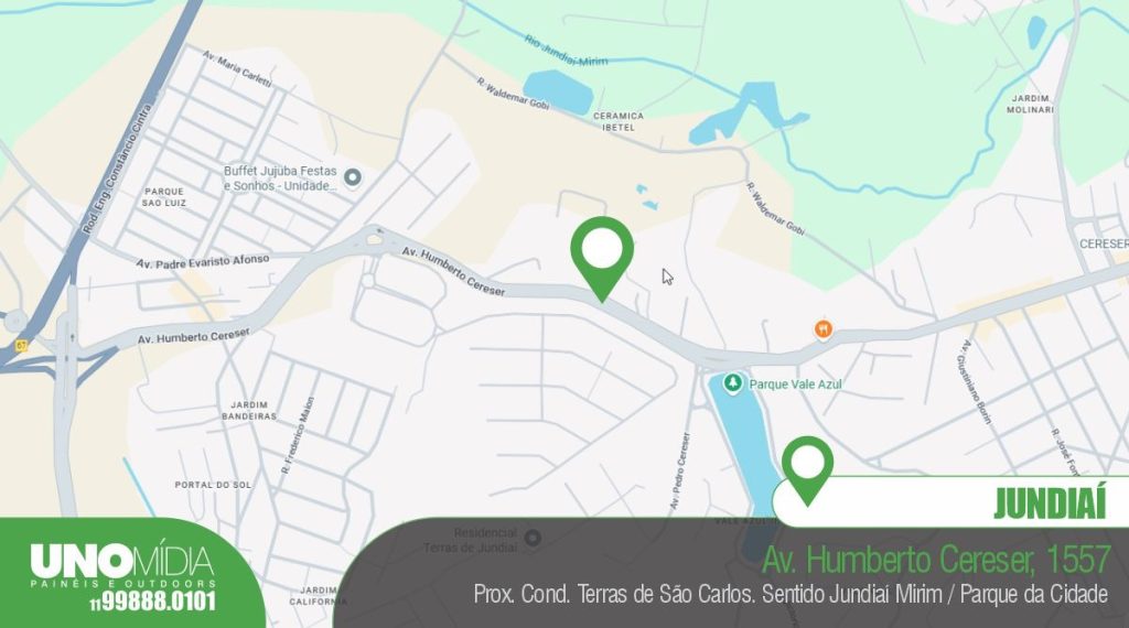 Mapa de localização do outdoor na Av. Humberto Cereser, 1557, em Jundiaí