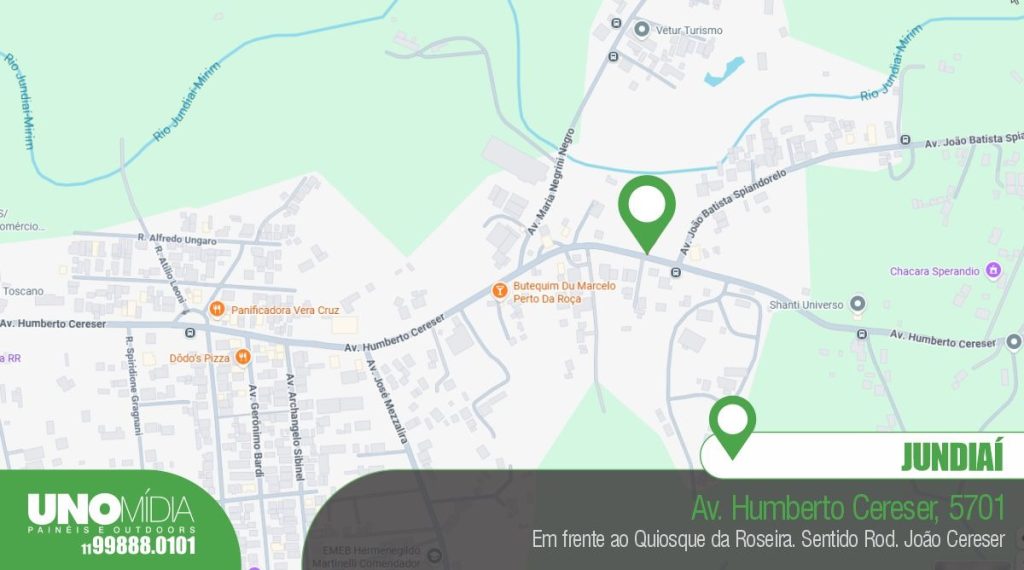 Mapa de localização do outdoor na Av. Humberto Cereser, 5701, em frente ao Quiosque da Roseira, em Jundiaí